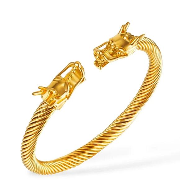Dragon Head Viking Gold Plated Unisex Cuff Bangle Bracelet - Picture 5 of 6